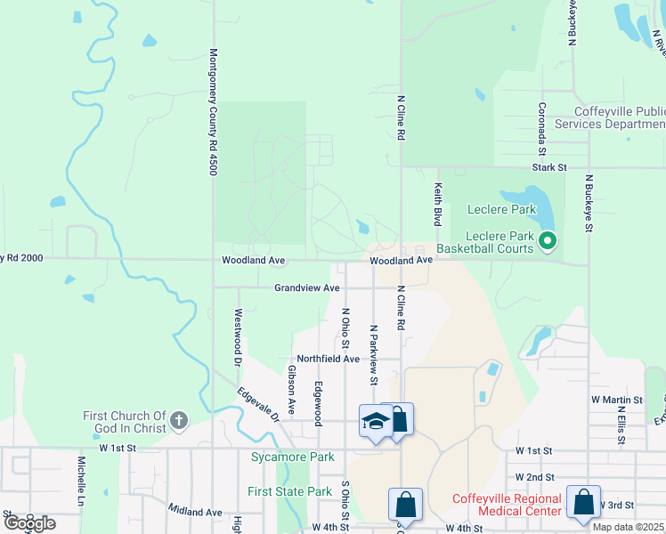 map of restaurants, bars, coffee shops, grocery stores, and more near Grandview Avenue in Coffeyville