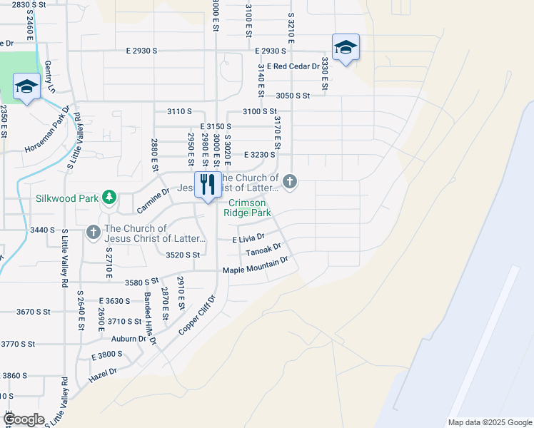 map of restaurants, bars, coffee shops, grocery stores, and more near 3295 Holly Drive in St. George