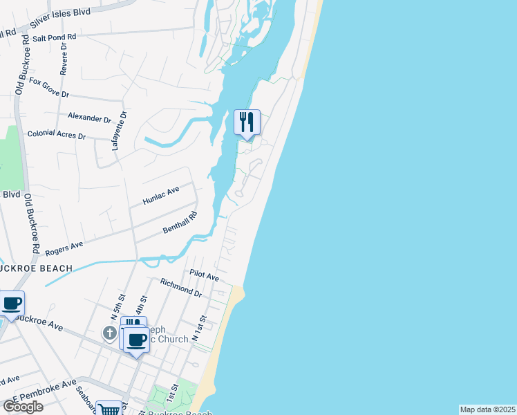 map of restaurants, bars, coffee shops, grocery stores, and more near 752 North 1st Street in Hampton