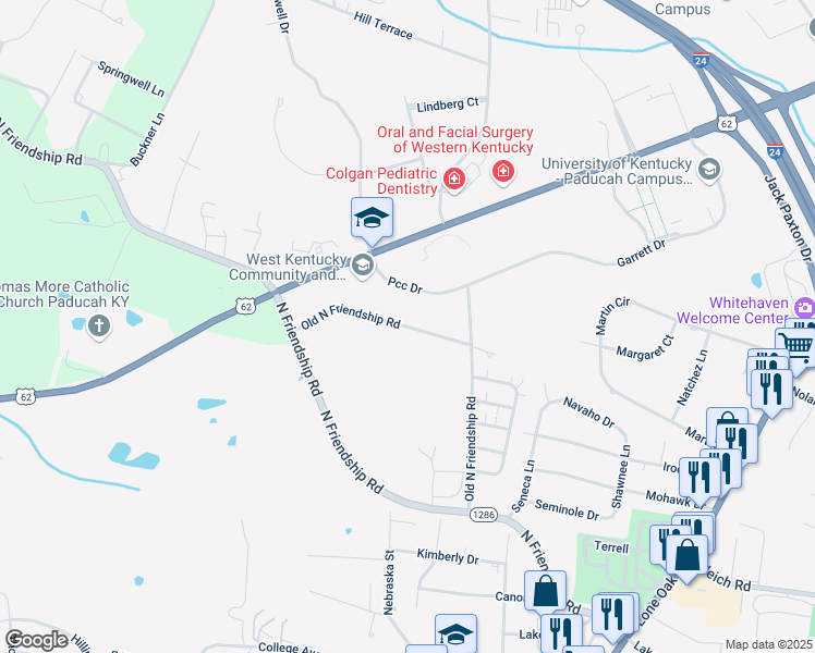 map of restaurants, bars, coffee shops, grocery stores, and more near Old N Friendship Road in Paducah