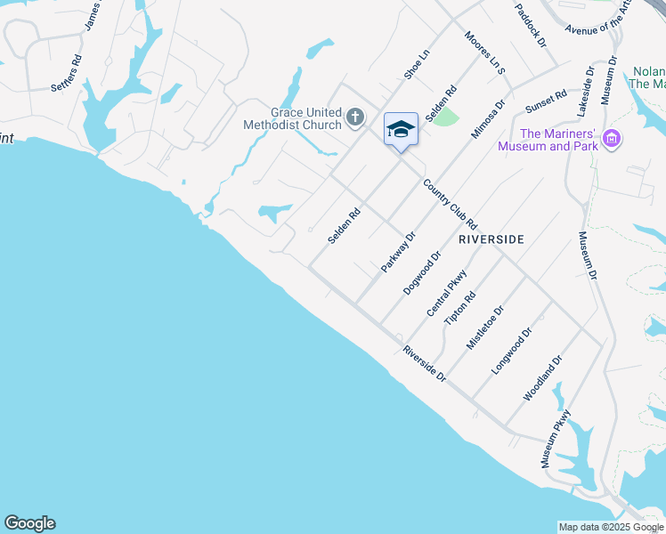 map of restaurants, bars, coffee shops, grocery stores, and more near 810 Riverside Drive in Newport News