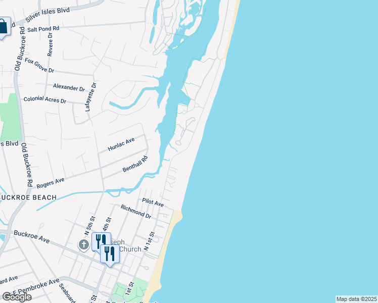 map of restaurants, bars, coffee shops, grocery stores, and more near 752 North 1st Street in Hampton
