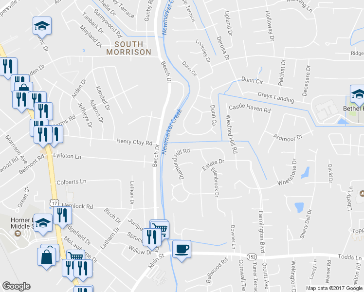 map of restaurants, bars, coffee shops, grocery stores, and more near 32 Diamond Hill Road in Hampton