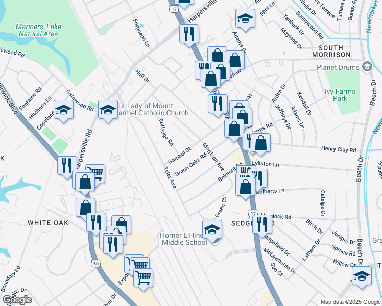 map of restaurants, bars, coffee shops, grocery stores, and more near 103 Pescara Lane in Newport News