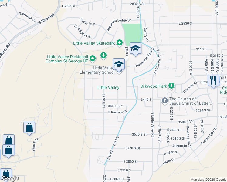 map of restaurants, bars, coffee shops, grocery stores, and more near 2323 East 3350 South in St. George
