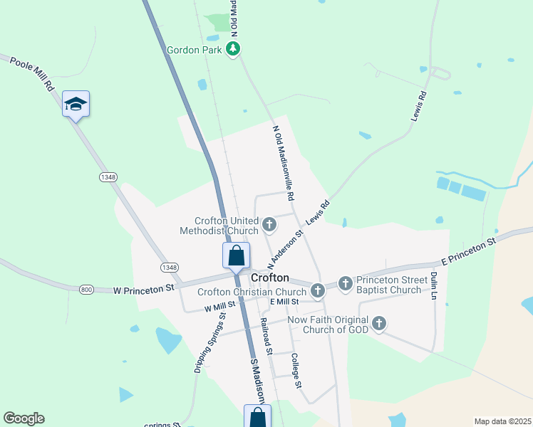 map of restaurants, bars, coffee shops, grocery stores, and more near 181 North Old Madisonville Street in Crofton