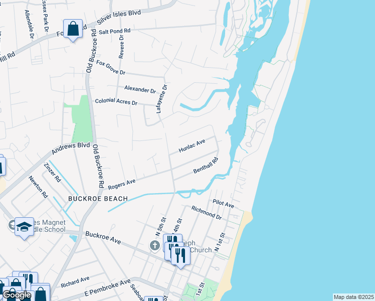 map of restaurants, bars, coffee shops, grocery stores, and more near 427 Hunlac Avenue in Hampton