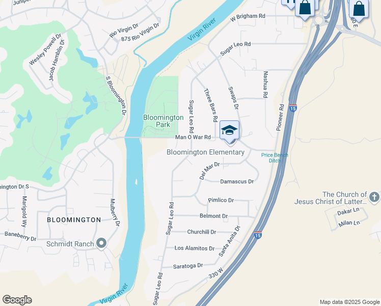 map of restaurants, bars, coffee shops, grocery stores, and more near 3336 Sugar Leo Road in St. George