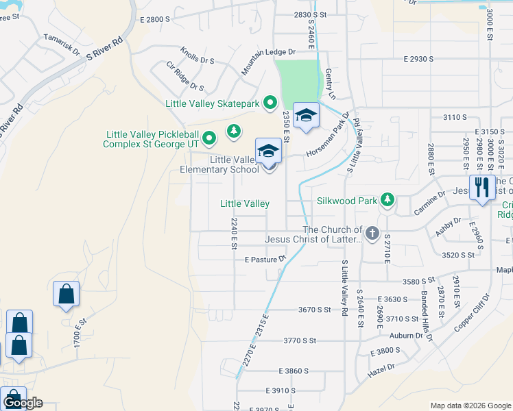 map of restaurants, bars, coffee shops, grocery stores, and more near 2323 East 3350 South in St. George