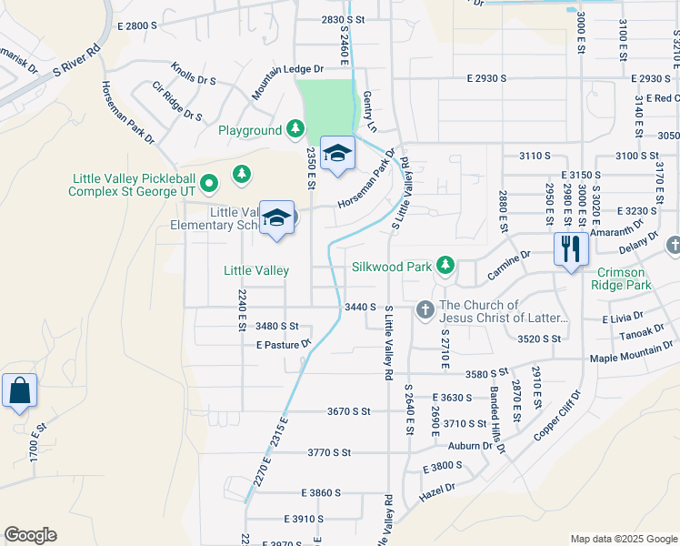 map of restaurants, bars, coffee shops, grocery stores, and more near 3336 2440 East in St. George