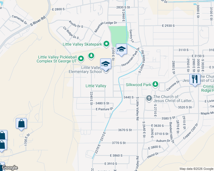 map of restaurants, bars, coffee shops, grocery stores, and more near 2323 East 3350 South in St. George
