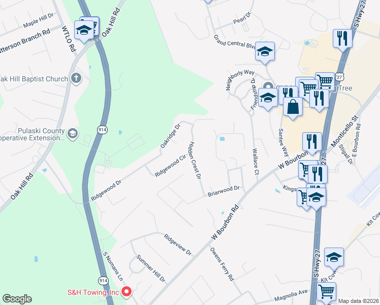 map of restaurants, bars, coffee shops, grocery stores, and more near Hidden Crest Drive in Somerset