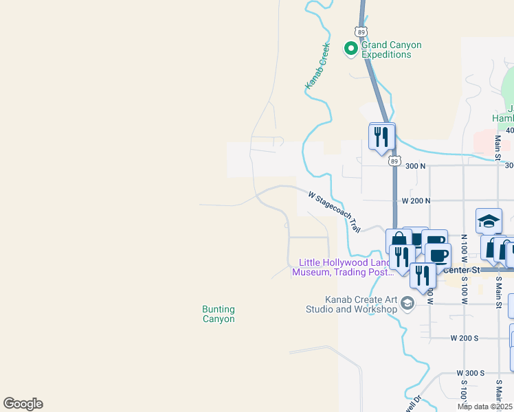 map of restaurants, bars, coffee shops, grocery stores, and more near 199 N Gunsmoke Pass in Kanab