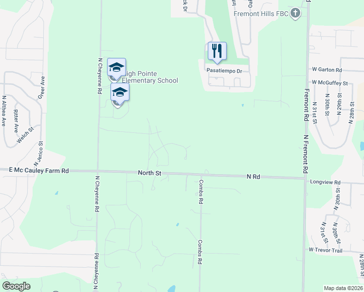 map of restaurants, bars, coffee shops, grocery stores, and more near 1380 North Street in Nixa
