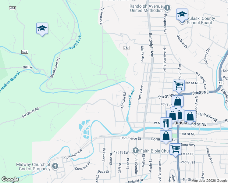 map of restaurants, bars, coffee shops, grocery stores, and more near 400-498 Riverview Road in Pulaski