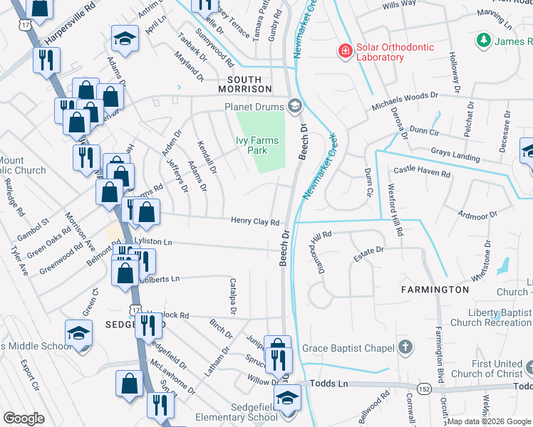 map of restaurants, bars, coffee shops, grocery stores, and more near 547 Almond Drive in Newport News