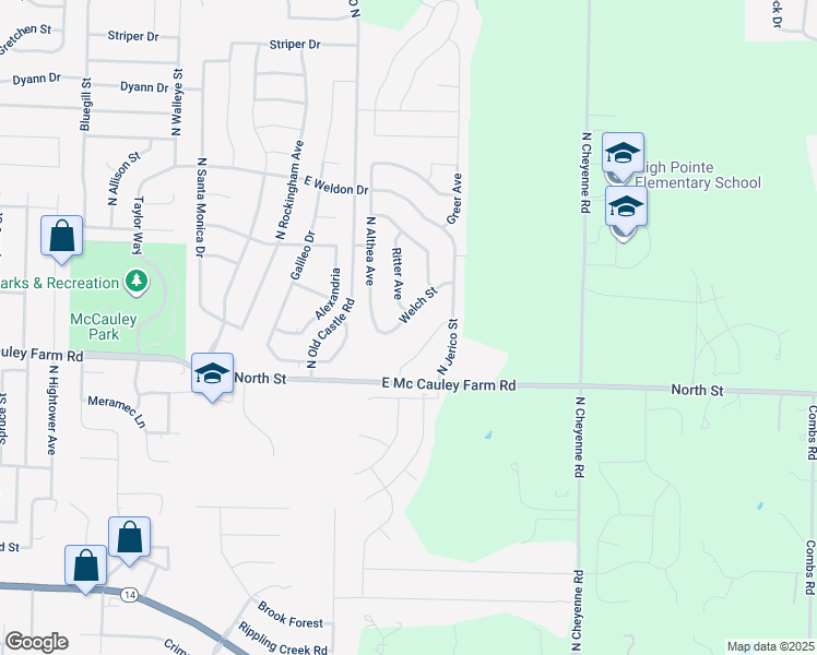 map of restaurants, bars, coffee shops, grocery stores, and more near 906 Welch Street in Nixa