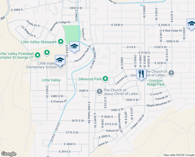 map of restaurants, bars, coffee shops, grocery stores, and more near 2644 East 3330 South in St. George
