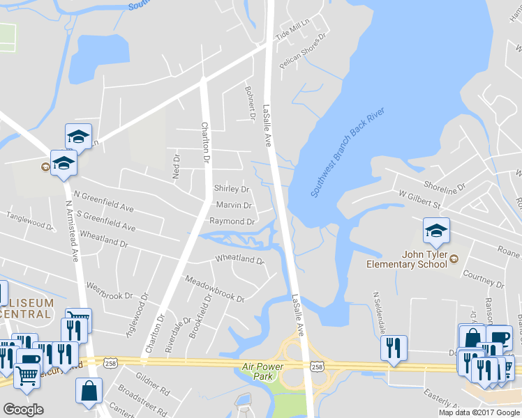 map of restaurants, bars, coffee shops, grocery stores, and more near 6 Overton Dr in Hampton