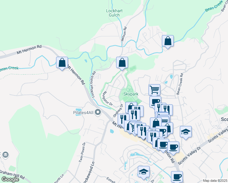 map of restaurants, bars, coffee shops, grocery stores, and more near 429 Airstream Court in Scotts Valley