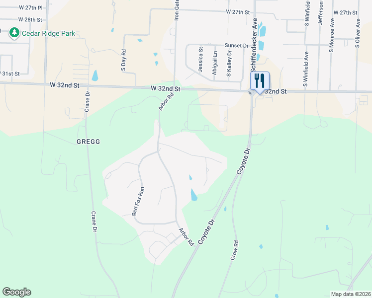 map of restaurants, bars, coffee shops, grocery stores, and more near 3413 Cedar Ridge Road in Joplin