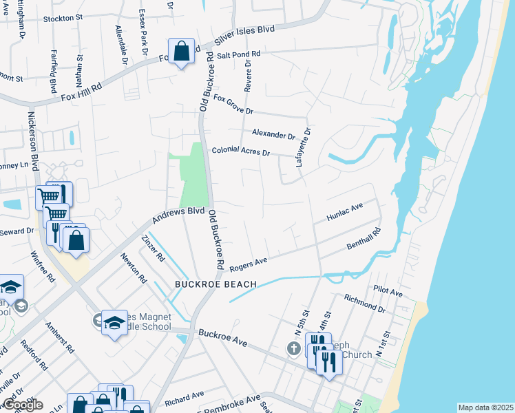 map of restaurants, bars, coffee shops, grocery stores, and more near 22 Fields Dr in Hampton