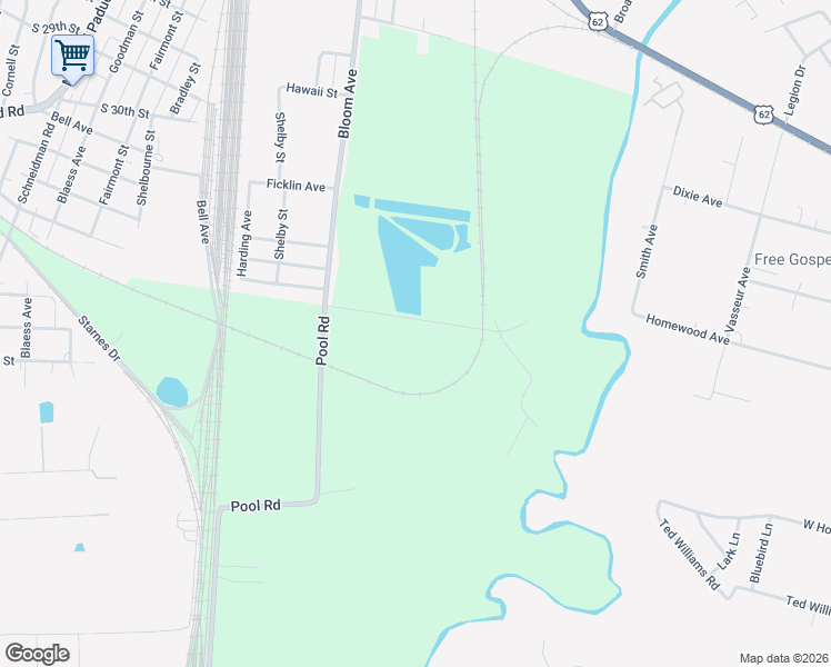 map of restaurants, bars, coffee shops, grocery stores, and more near 1400 Bechtold Road in Paducah