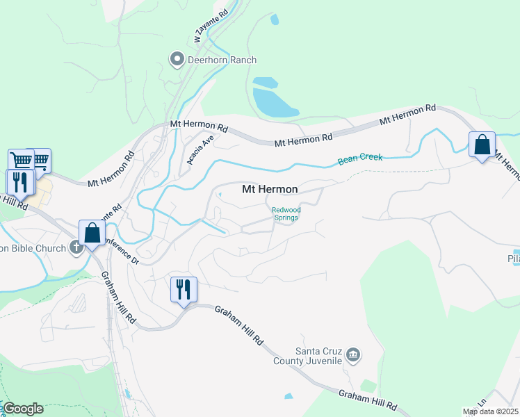 map of restaurants, bars, coffee shops, grocery stores, and more near 34 Lakeside Avenue in Felton
