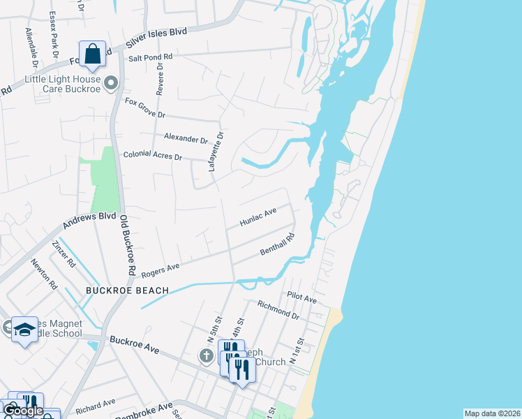 map of restaurants, bars, coffee shops, grocery stores, and more near 416 Hunlac Avenue in Hampton