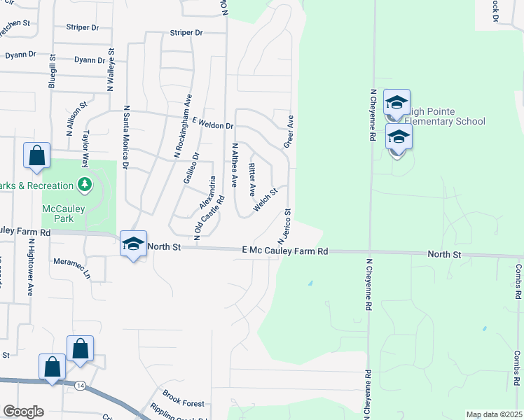 map of restaurants, bars, coffee shops, grocery stores, and more near 906 Welch Street in Nixa