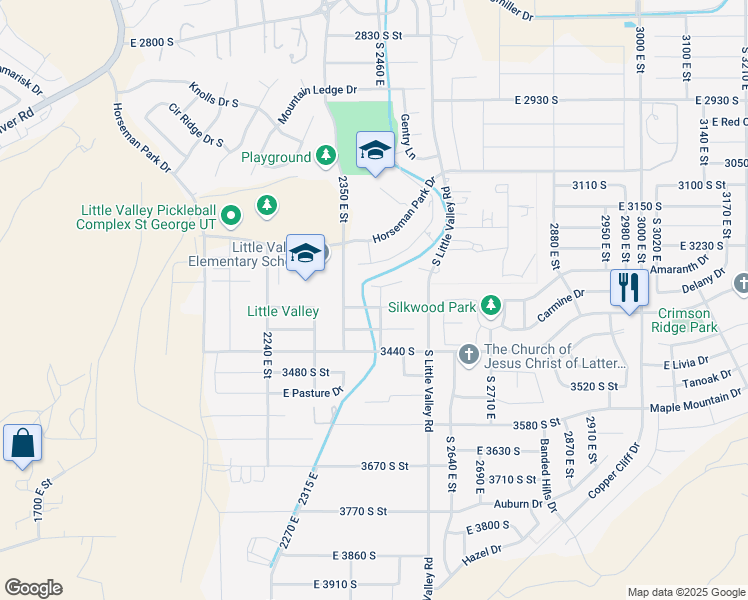 map of restaurants, bars, coffee shops, grocery stores, and more near 3336 2440 East Street in St. George