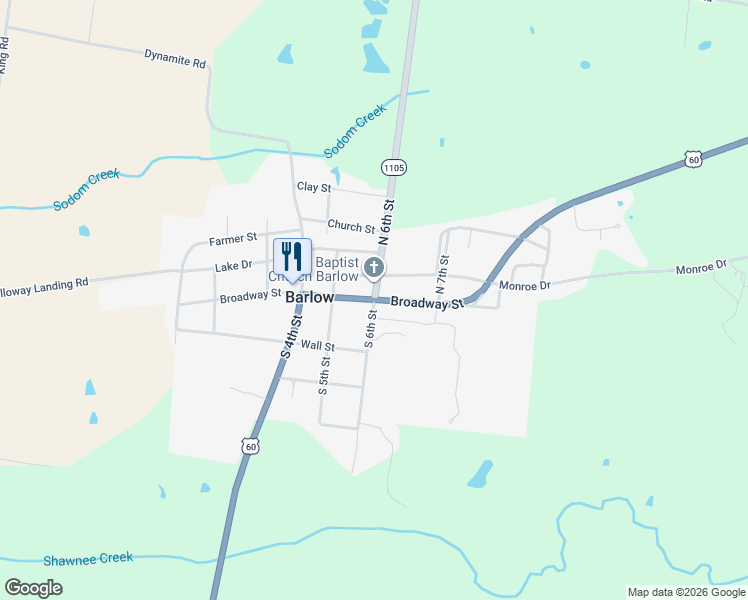map of restaurants, bars, coffee shops, grocery stores, and more near 601 Broadway Street in Barlow