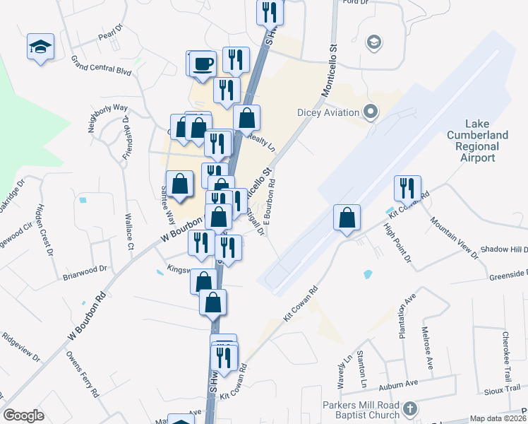 map of restaurants, bars, coffee shops, grocery stores, and more near 2-172 East Bourbon Road in Somerset