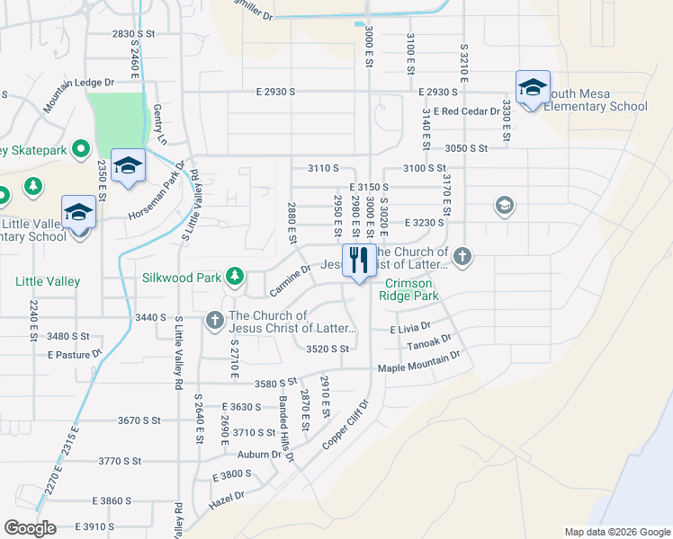map of restaurants, bars, coffee shops, grocery stores, and more near 2946 Carmine Drive in St. George
