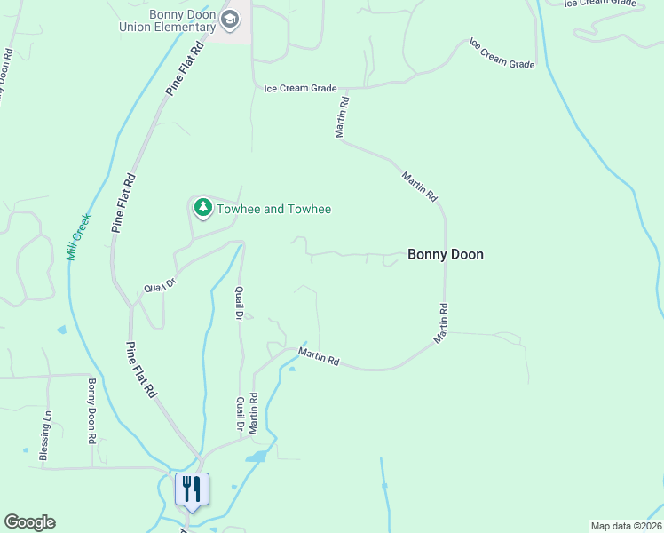 map of restaurants, bars, coffee shops, grocery stores, and more near 1035 Martin Road in Bonny Doon