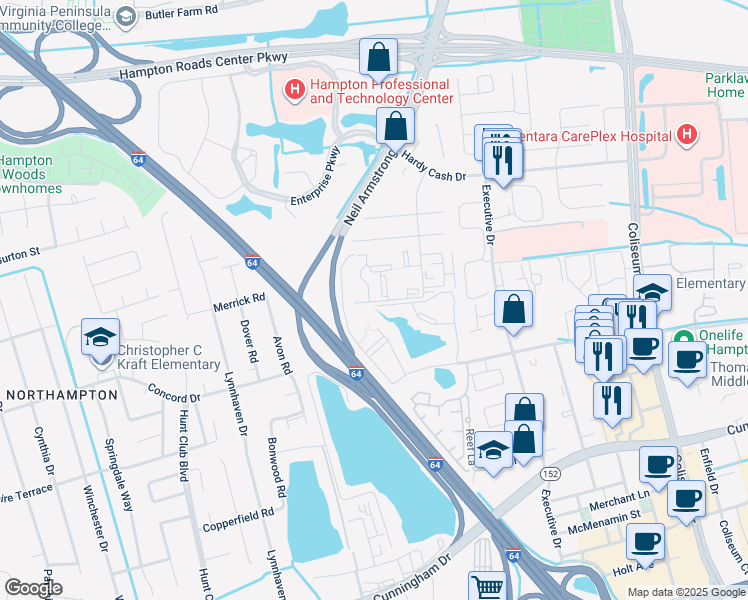 map of restaurants, bars, coffee shops, grocery stores, and more near 3 Cape Dorey Drive in Hampton