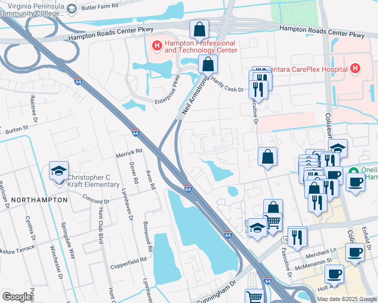 map of restaurants, bars, coffee shops, grocery stores, and more near 3 Cape Dorey Drive in Hampton