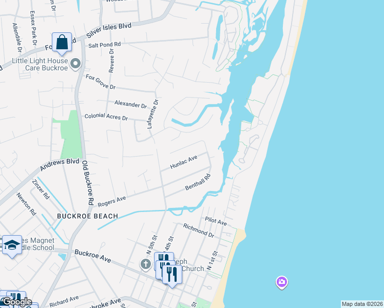 map of restaurants, bars, coffee shops, grocery stores, and more near 416 Hunlac Avenue in Hampton