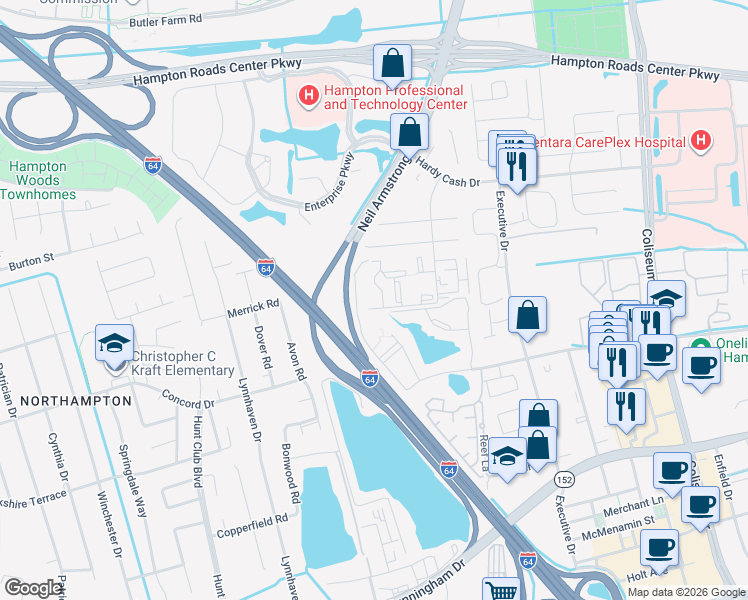 map of restaurants, bars, coffee shops, grocery stores, and more near 3 Cape Dorey Drive in Hampton