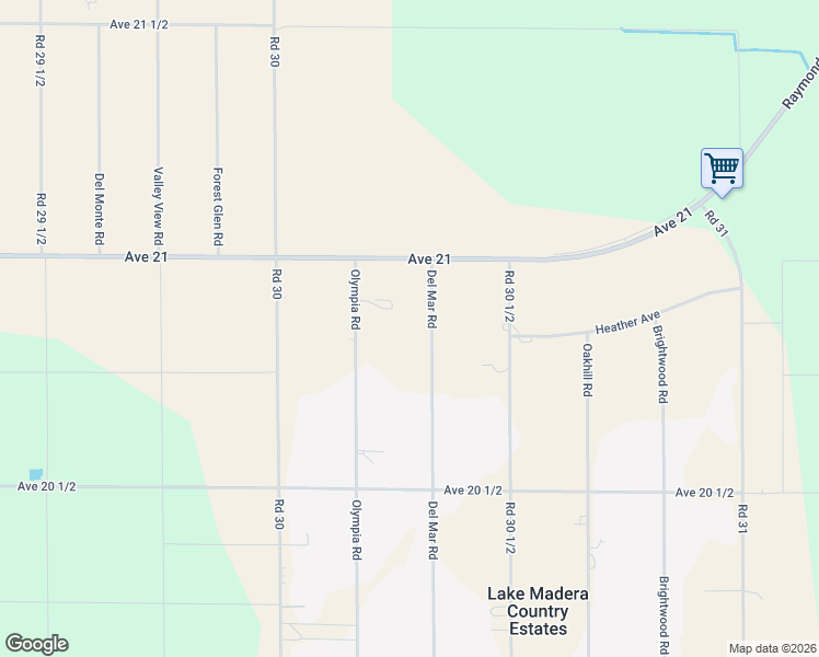 map of restaurants, bars, coffee shops, grocery stores, and more near 20844 Del Mar Road in Madera
