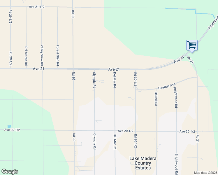 map of restaurants, bars, coffee shops, grocery stores, and more near 20844 Del Mar Road in Madera