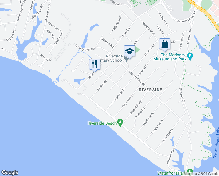 map of restaurants, bars, coffee shops, grocery stores, and more near 807 Captain John Smith Road in Newport News