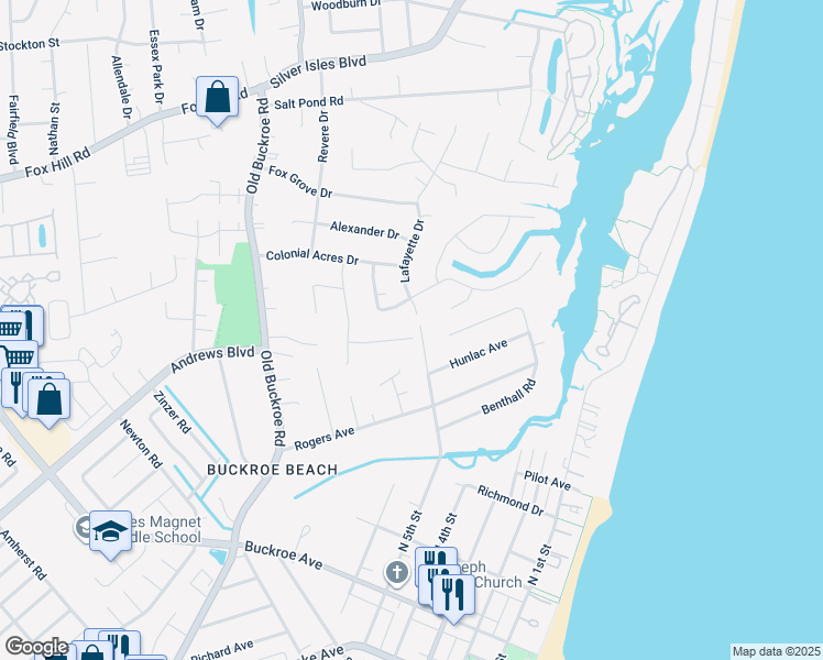 map of restaurants, bars, coffee shops, grocery stores, and more near 2 Jayne Lee Drive in Hampton