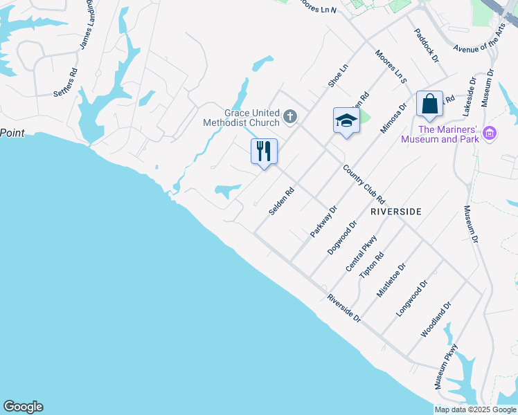 map of restaurants, bars, coffee shops, grocery stores, and more near 2 Sir Francis Wyatt Place in Newport News