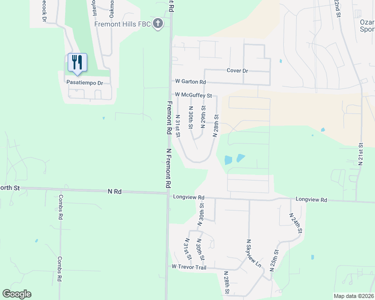 map of restaurants, bars, coffee shops, grocery stores, and more near 2995 West Riverbluff Drive in Ozark