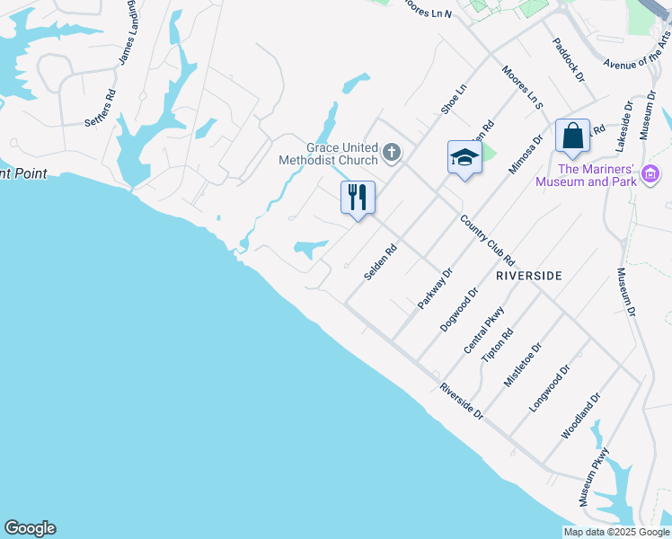 map of restaurants, bars, coffee shops, grocery stores, and more near 1C Sir Francis Wyatt Place in Newport News