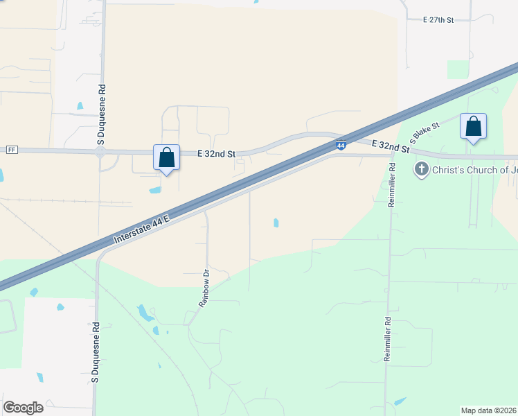 map of restaurants, bars, coffee shops, grocery stores, and more near 1207 Outer Road in Joplin