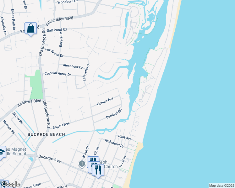 map of restaurants, bars, coffee shops, grocery stores, and more near 304 Benthall Road in Hampton