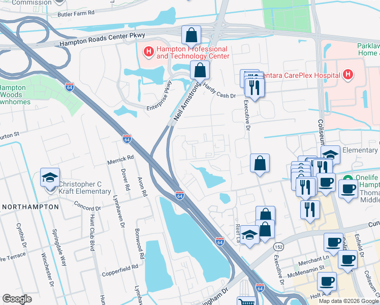 map of restaurants, bars, coffee shops, grocery stores, and more near 3 Cape Dorey Drive in Hampton
