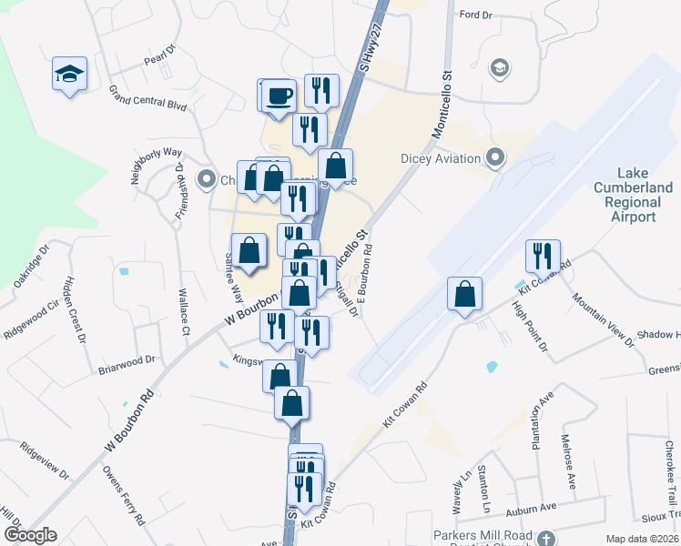 map of restaurants, bars, coffee shops, grocery stores, and more near 173 Stigall Dr in Somerset